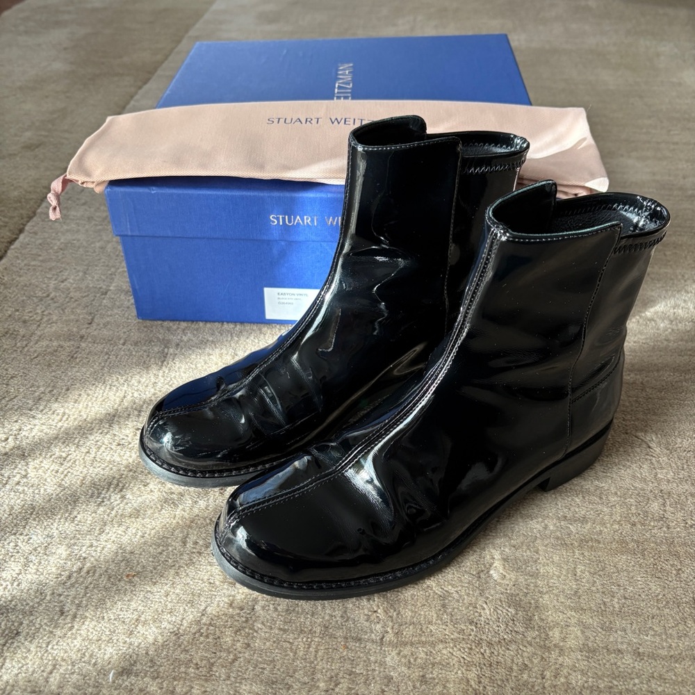 Stuart Weitzman Easyon Vinyl 5050 Black Ankle Boot